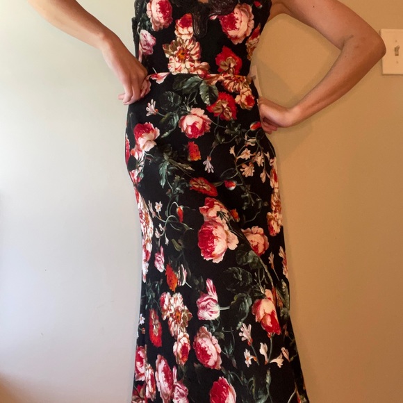 Red and pink floral Anthropologie Foxiedox midi dress - Picture 4 of 5